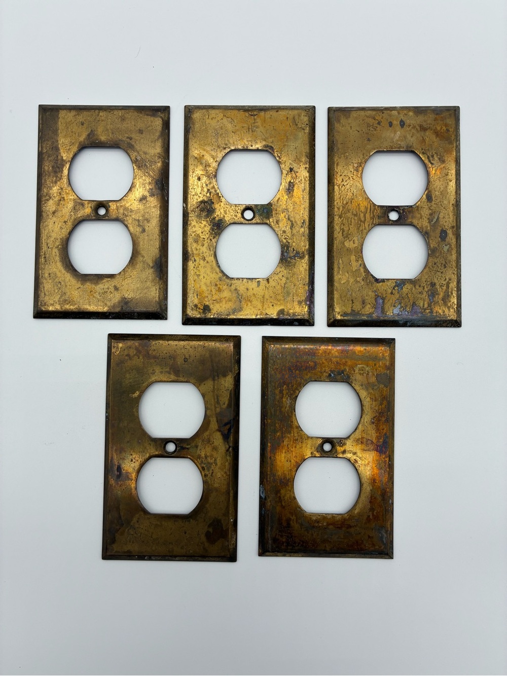 Vintage Brass Duplex Outlet Wall Plates Set of 5 Aged Patina Mid Century